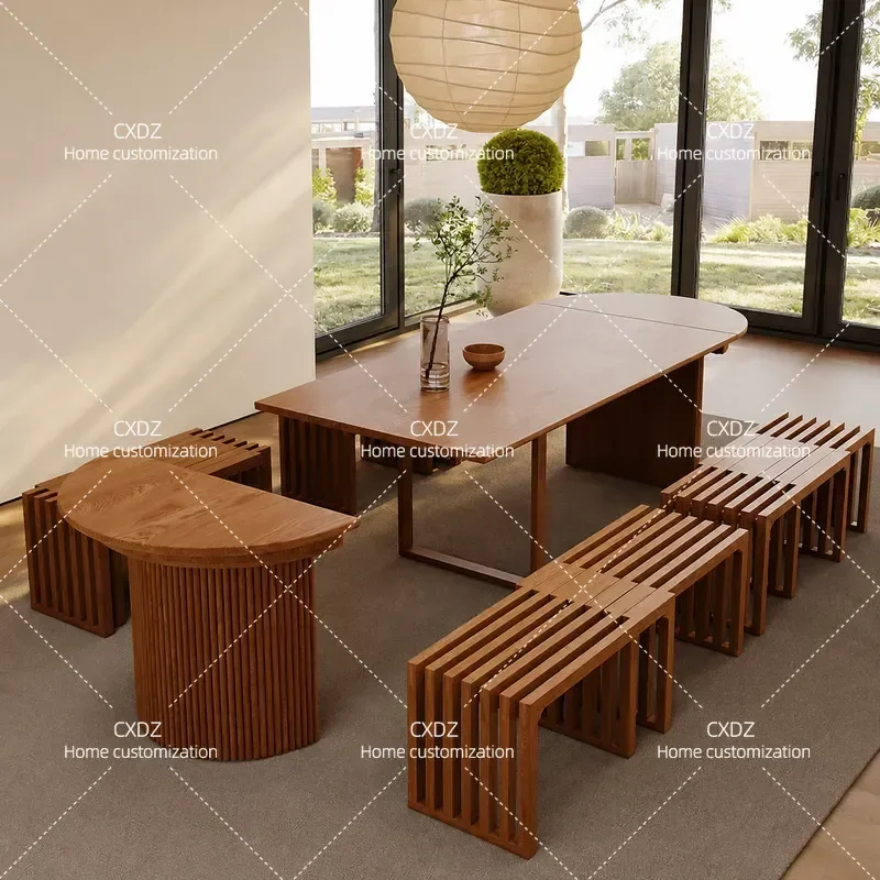 Nordic Rectangular Solid Wood Retractable Dining Table 3m Large Multi Person High End Hotel B&B New Model