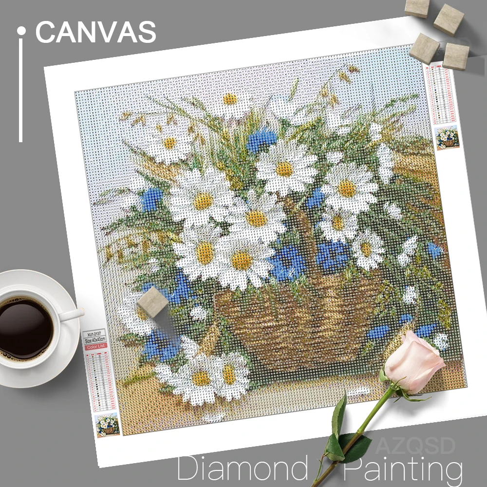 AZQSD Diamond Embroidery 5d Daisy Flower Mosaic Handicrafts Home Decor Diamond Painting Floral New Collection 2023 Rhinestones