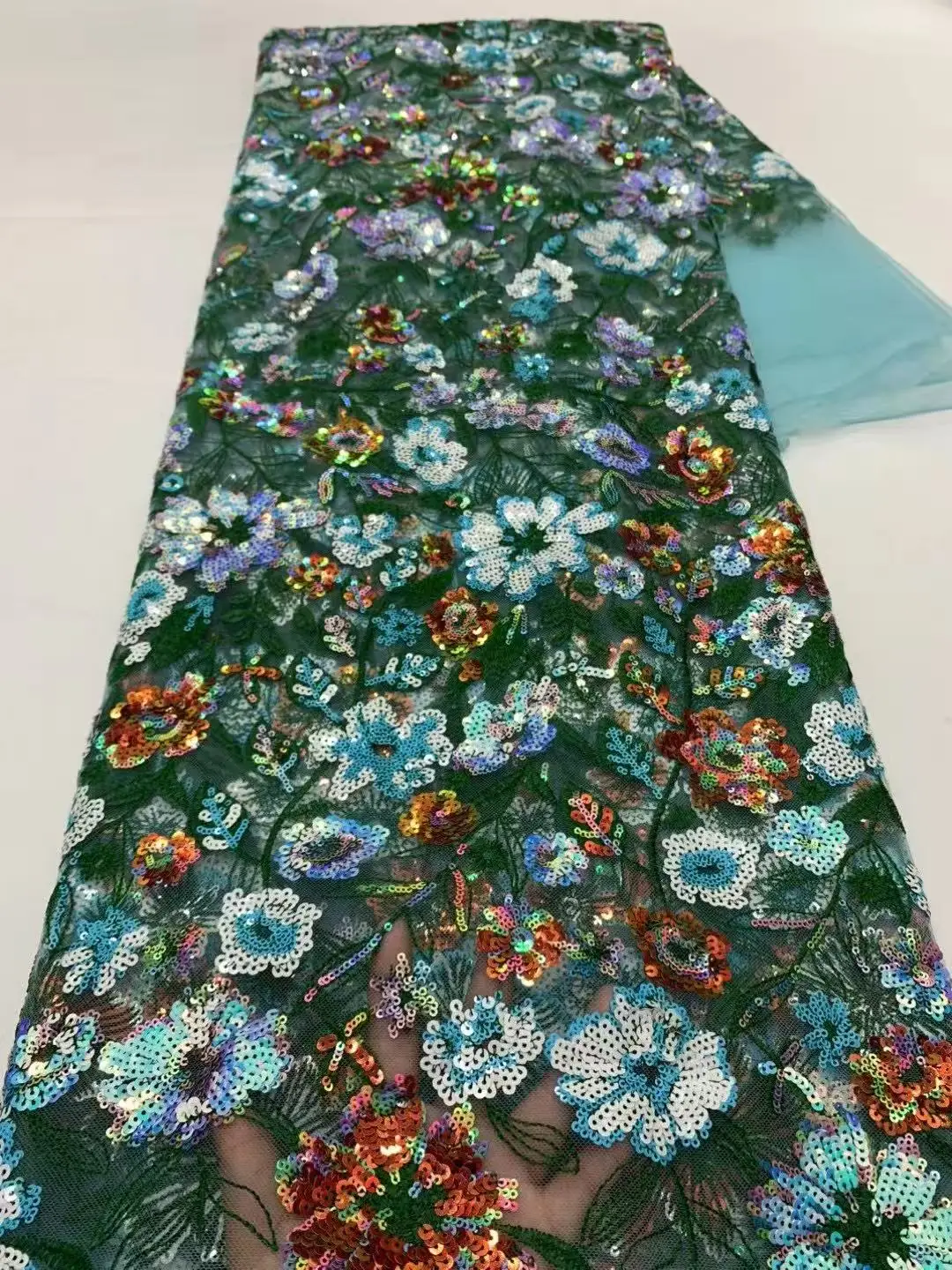

African Tulle Lace Fabrics 5 Yards Nigerian Mesh Silk Lace Fabric Sequins French Tulle Lace For Sewing Women Dress Cloth