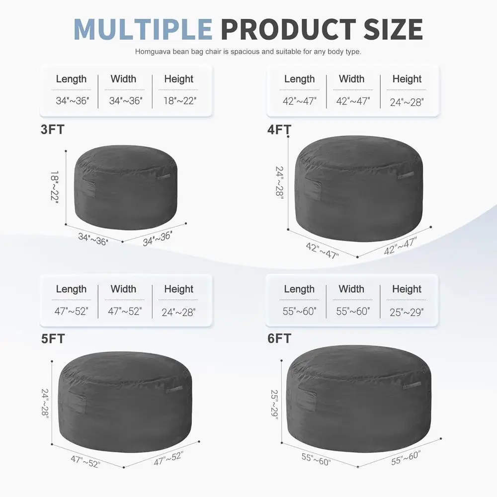 

5FT Bean Bag Chair Giant BeanBag with Memory Foam Filled, Comfy Bean Bag Chairs for Adults, Adult Bean Bag Chair with Dutch Vel