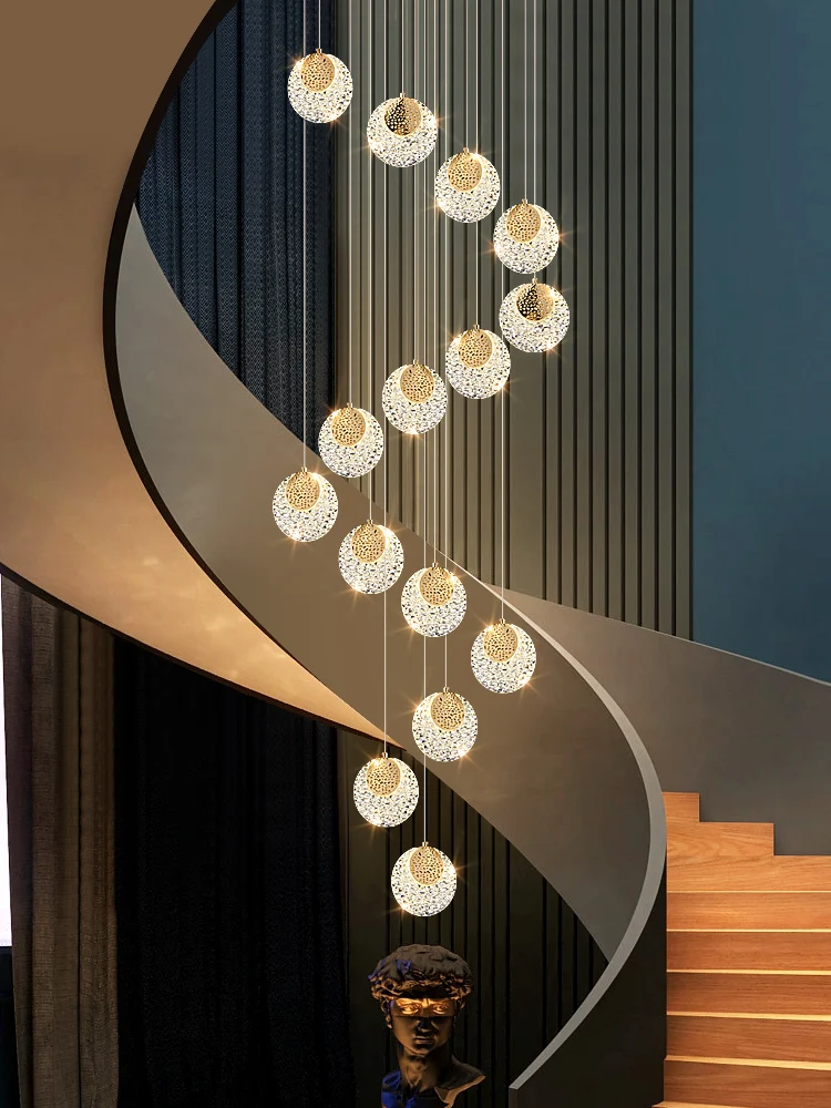 Hotel Hall Indoor Lighting Highrise Villa Modern Decorative Lamps Rotary Building Long Pendant Light Nordic Staircase Chandelier