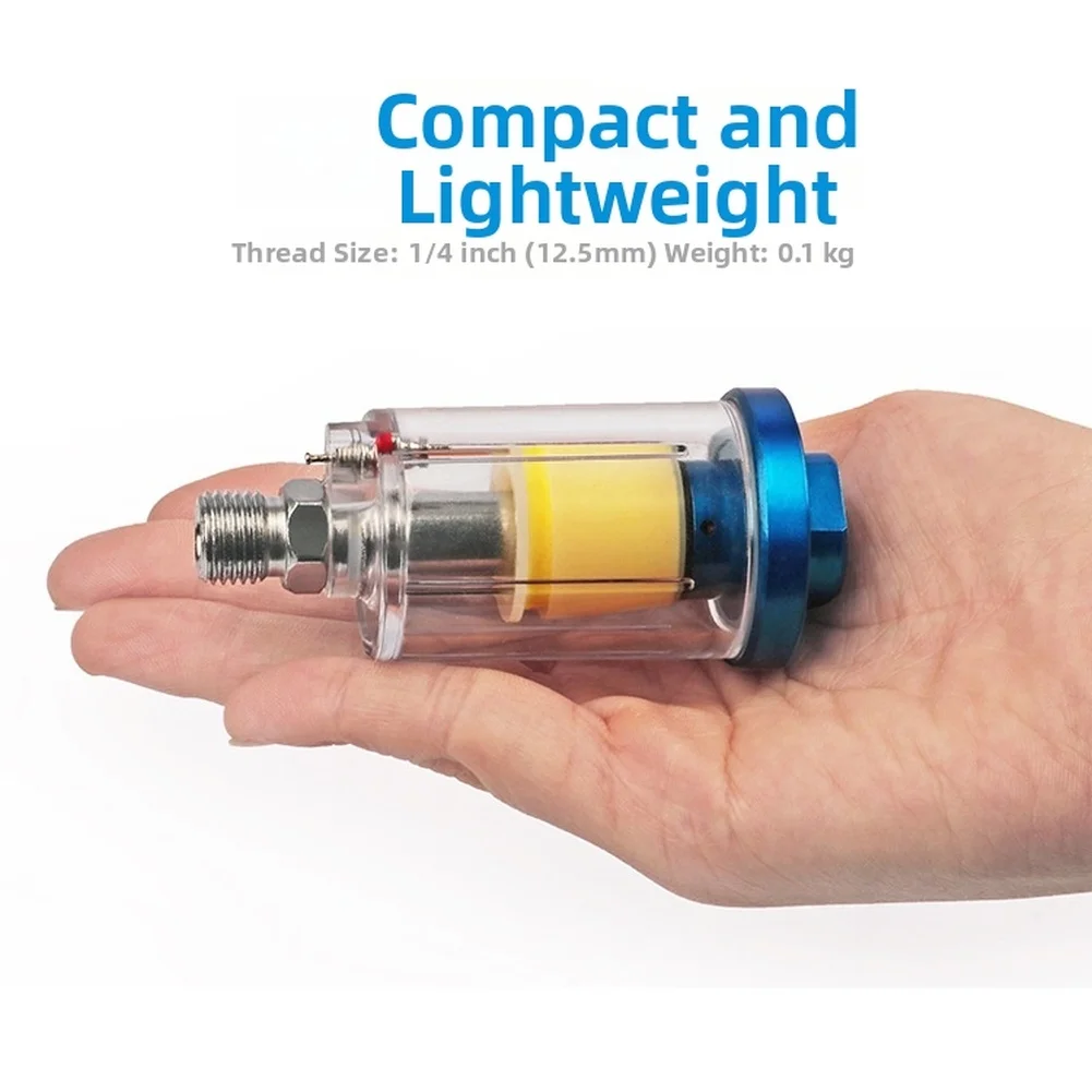 Mini Air Filter Separator For Paint Spray For Gun- And Pneumatic Tool With Clear Cup And Threaded Connection Options
