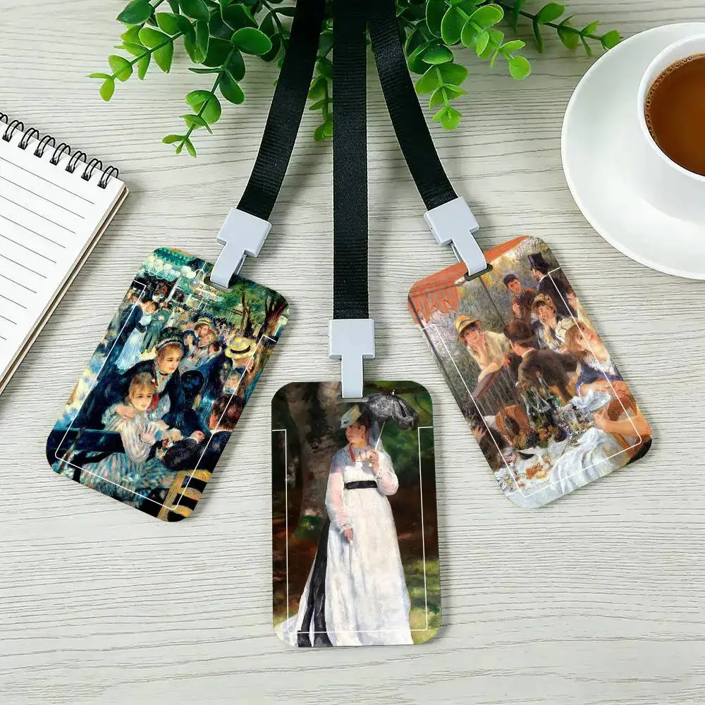 Vintage Pierre Auguste Renoir Artwork Black Lanyard Card Holders Student Meal Cards And Campus Ids School