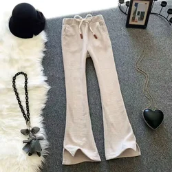 Flare Pants for Women Autumn Winter Slit Fluid Corduroy Apricot Woman Trousers Casual All Medium Aesthetic Slacks Outfits Nylon