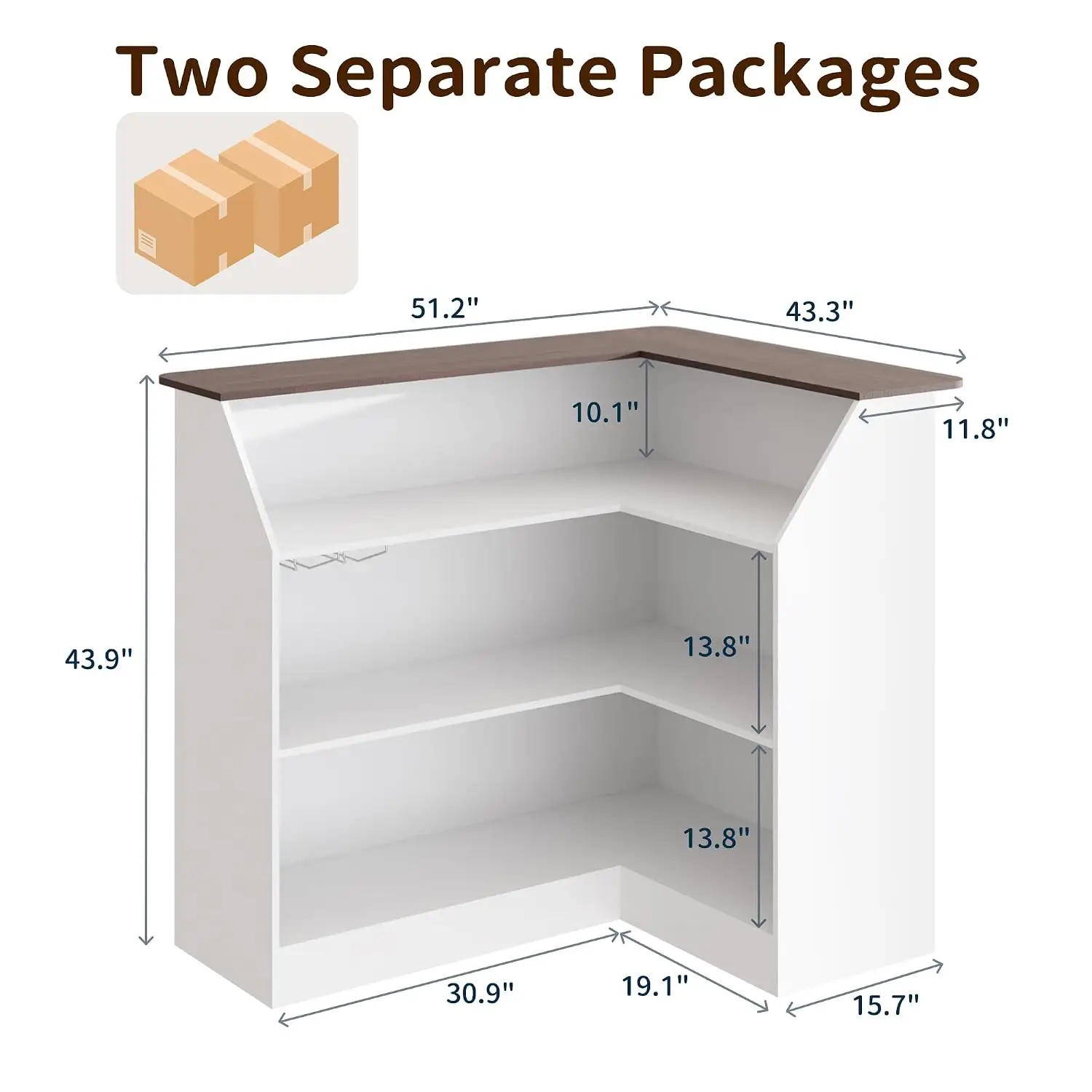 L-Shaped Bar Cabinet 4-Tier Corner Unit with Stemware Racks, Customized