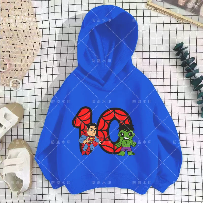 

Boy Hoodie Girl Boy Baby Clothes Disney Cartoons Kawaii Spiderman Children Top Birthday Number 3-12 Disney Kawaii Cartoons Kids