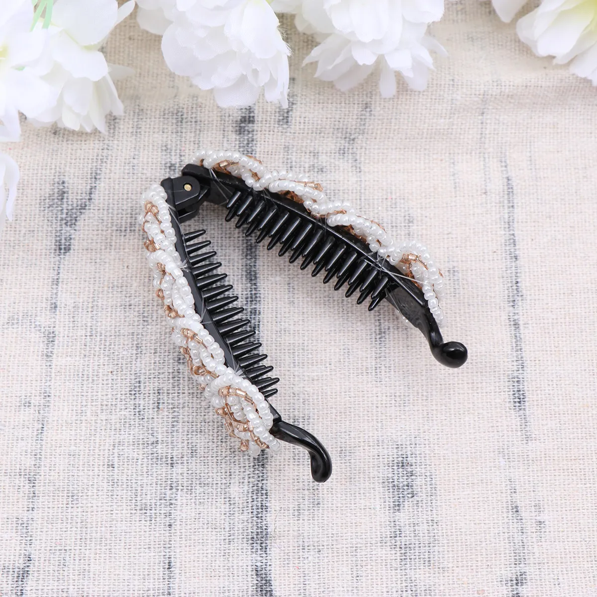 

Легкая акриловая заколка для волос с бусинами, вертикальный держатель для хвоста, рисово-белый, светло-коричневый, стильная заколка для женщин и девушек