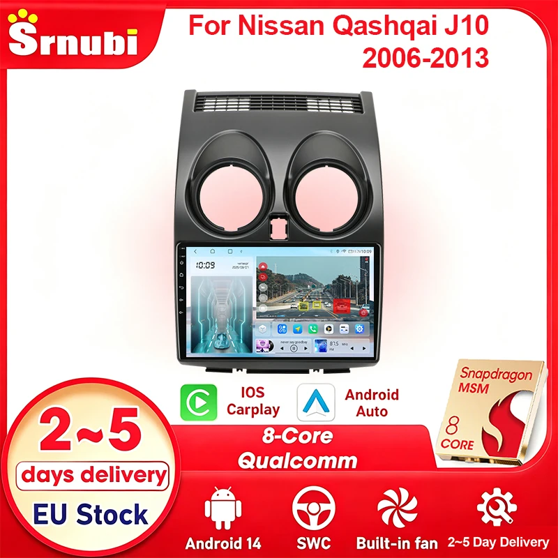 Srnubi 2Din Autoradio für Nissan Qashqai J10 2006-2013 Multimedia-Player Kabelloses CarPlay Android Auto Navigationssystem