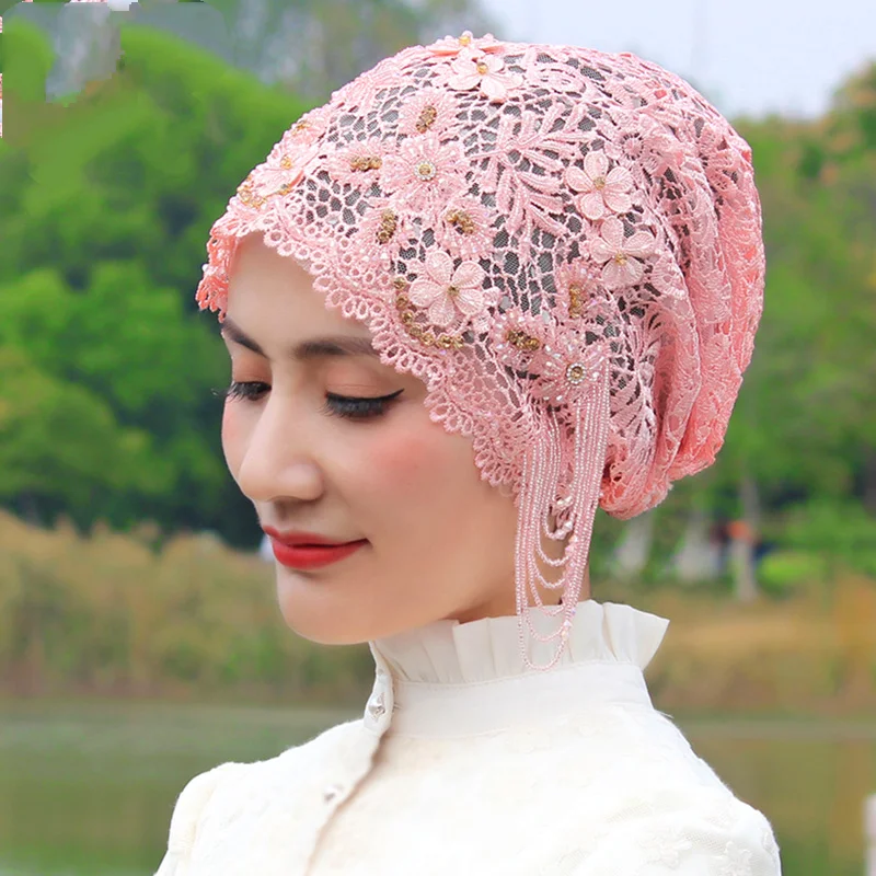 Fashion Lace Hair Cover Hijab Cap Turban Women Soft Breathable Headscarf All Match Outdoor Ladies Head Wrap Hair Cover Accessory