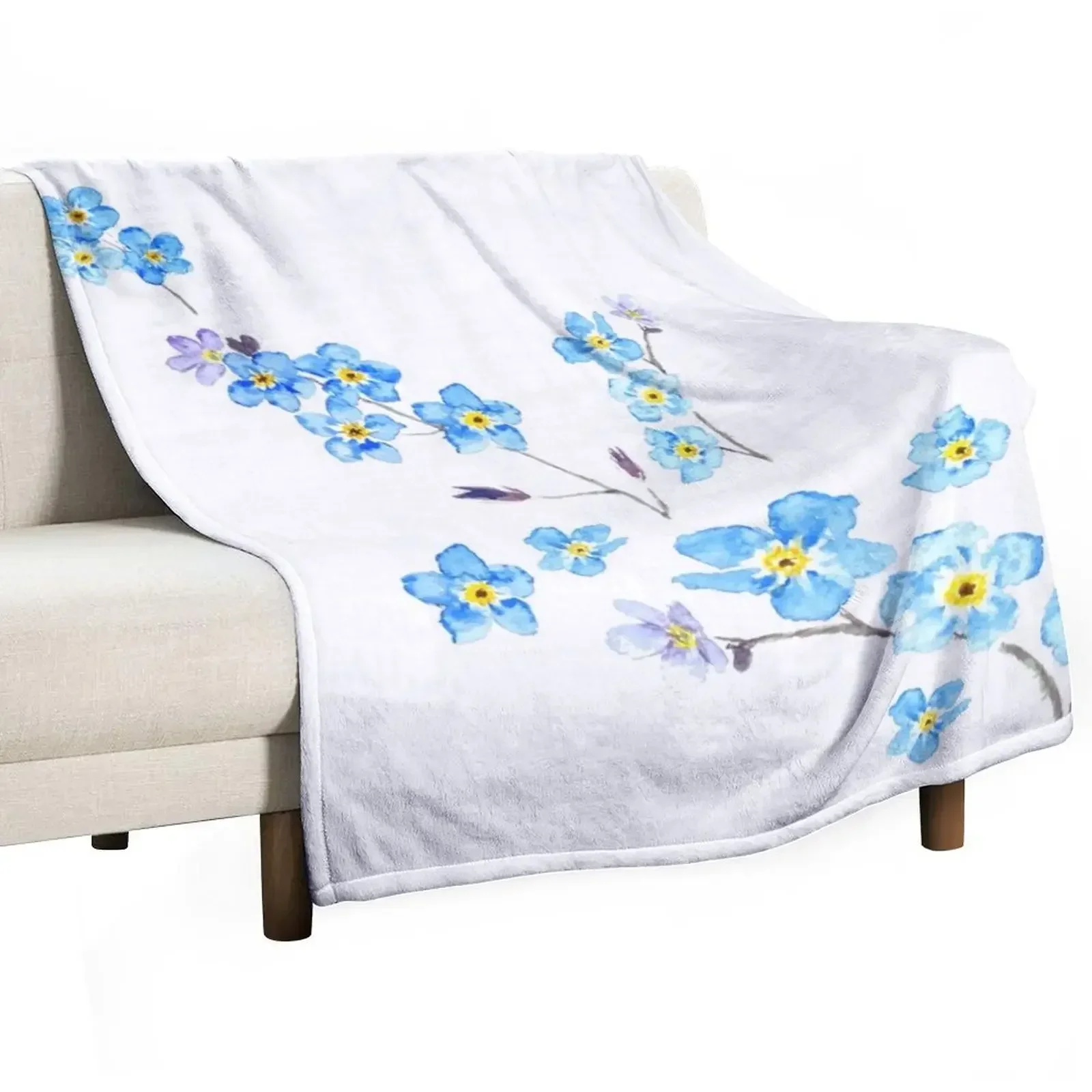 

blue forget me not watercolor painting Throw Blanket for winter blankets ands cosplay anime Blankets