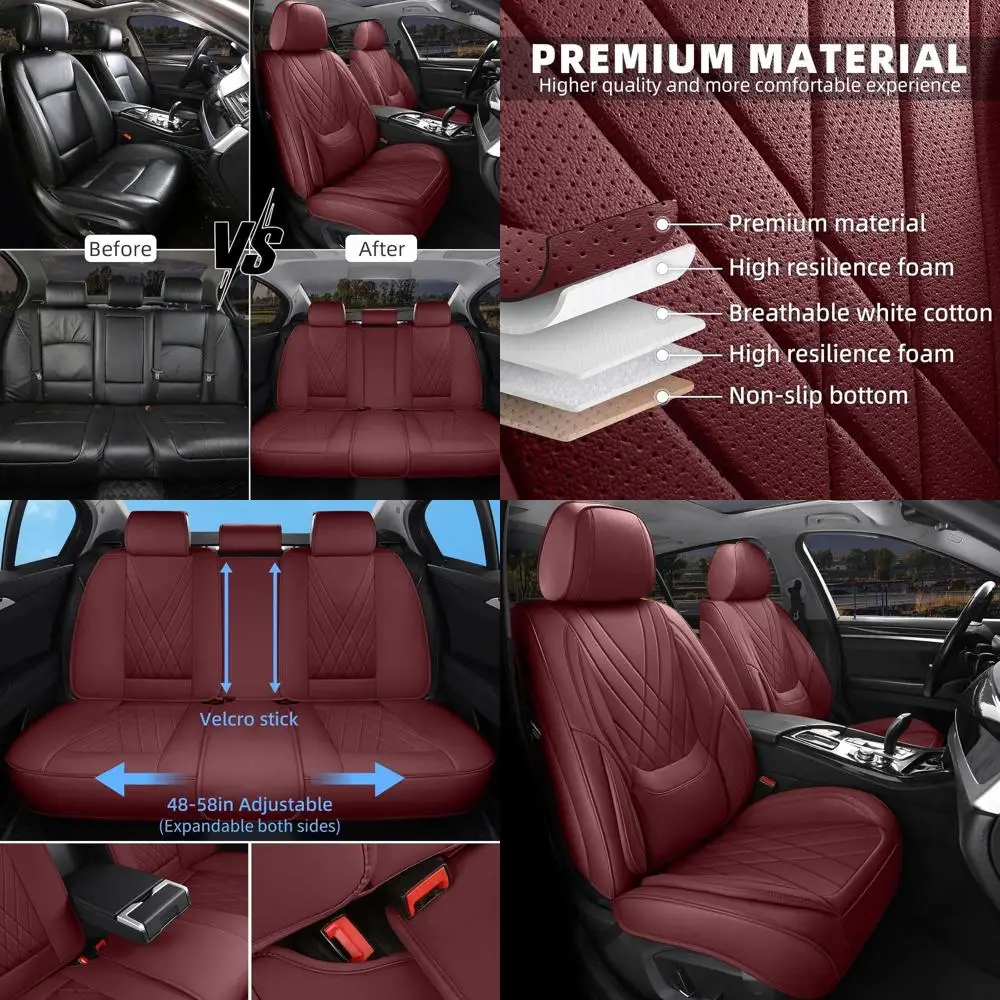 

Чехлы на автомобильные сиденья, полный комплект, бордовый, роскошный, из искусственной кожи, водонепроницаемый, женский, нескользящий, универсальный, подходит для большинства автомобилей, внедорожников