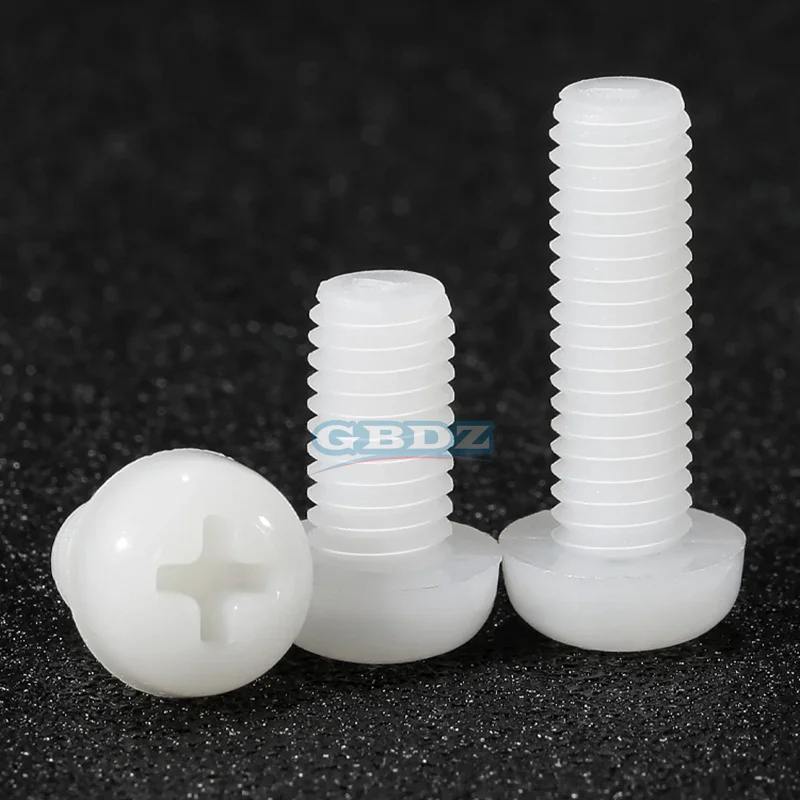 Viti a testa tonda a croce in nylon bianco da 100 pezzi M2/M2.5/M3 Accessori per attrezzature anticorrosione ad alta resistenza