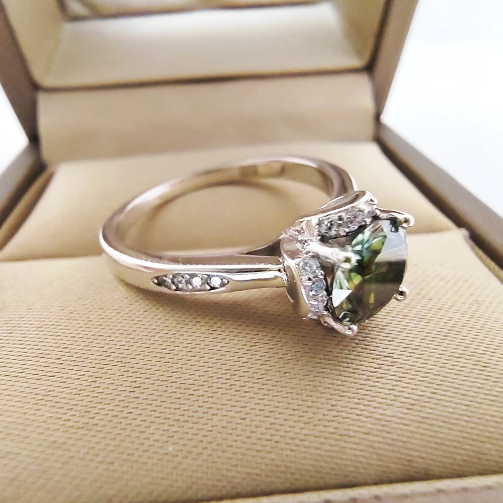1CT Green Moissanite Silver Ring with Certificate 100% - S925 Women Jewelry Wedding Party Gift