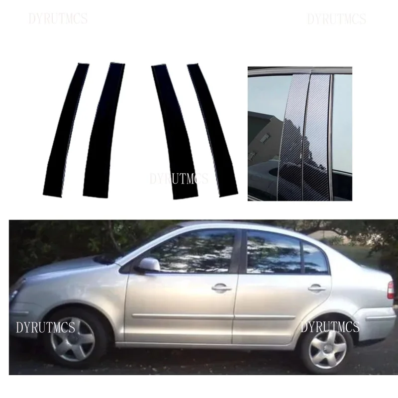 

Fit For Volkswagen Polo Mk4 (9N)4-Door Sedan 2002-2010 6pcs Silvery Carbon Gloss Black Window Pillar Posts Trim Molding Cover