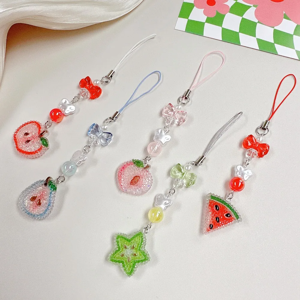 Lovely Sweet Fruit Pendant Phone Strap Wrist Strap Cute Backpack Charm Decoration Anti Loss Fruit Party Pendant