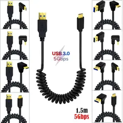 Gold Plated Spring Extension Cable USB 3.0AM To Type-C Computer, Laptop, Phone Data Charging Connection Cable