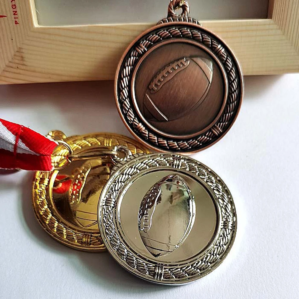 3pcs Alloy Rugby Medals Sports Match Award Medals Round Hanging Winner Medals For Competition Party Props