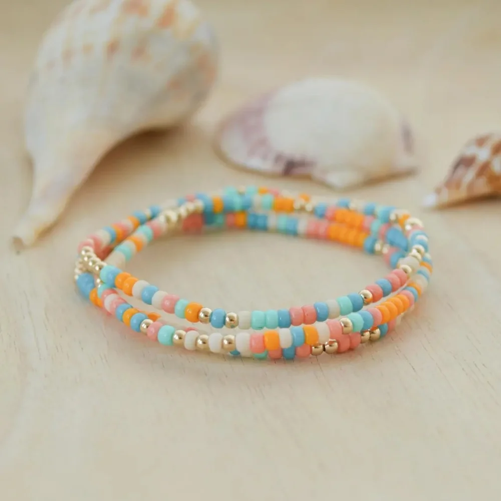 

5PCS Tila Bracelet Set Colorful Beaded Stretch Bracelets Gold Plated Pearl Tile Jewelry Handmade Boho Stackable for Women Girls