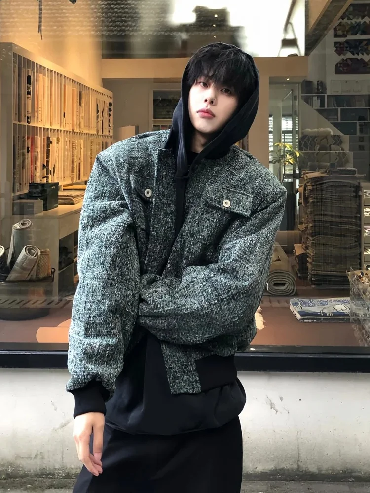 

Slim Fit Tweed Jaet Men's Autumn Winter ort Sle Multiple kets Chic Workwear Jaet Youthful ular Outerwear