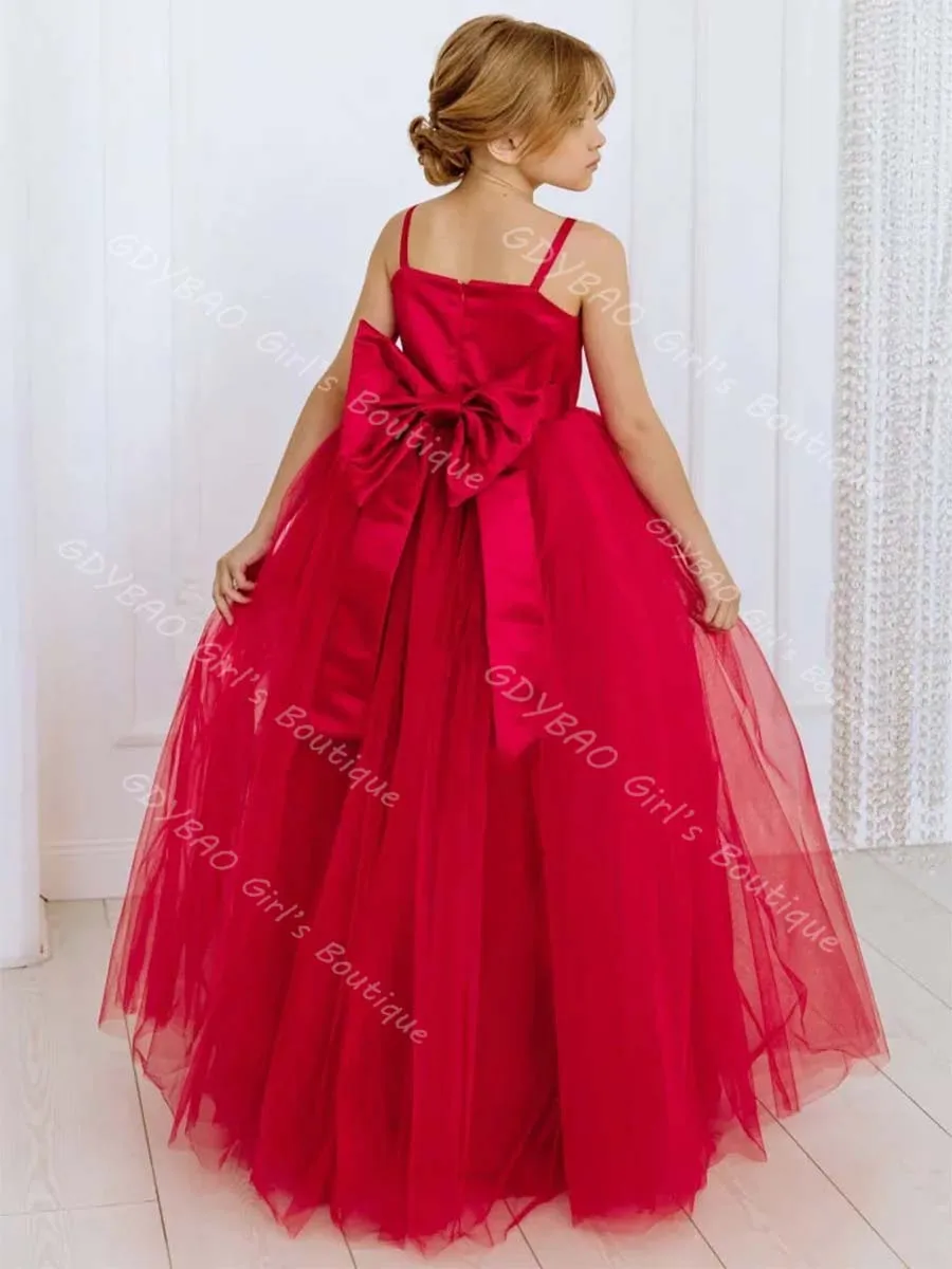 결혼식을위한 맞춤형 꽃의 소녀 드레스 키즈 스파게티 스트랩 민소매 공주 미인 대회 드레스와 페르시 새시 파티 가운