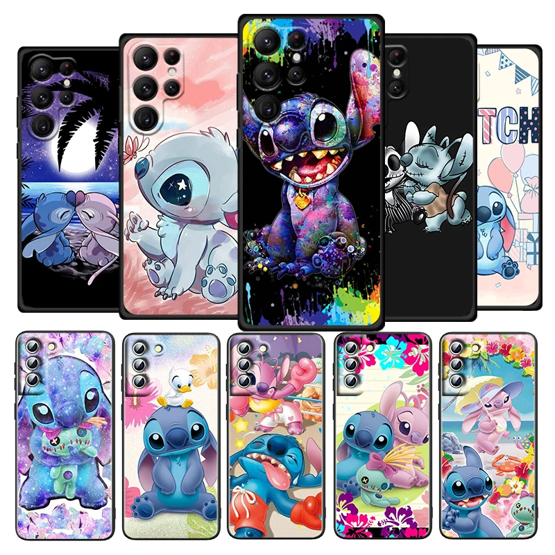 Lilo Stitch Cartoon For Samsung Galaxy S24 S23 S22 S21 S20 Ultra Plus Pro S10 S9 S8 S7 4G 5G Silicone Soft Black Phone Case