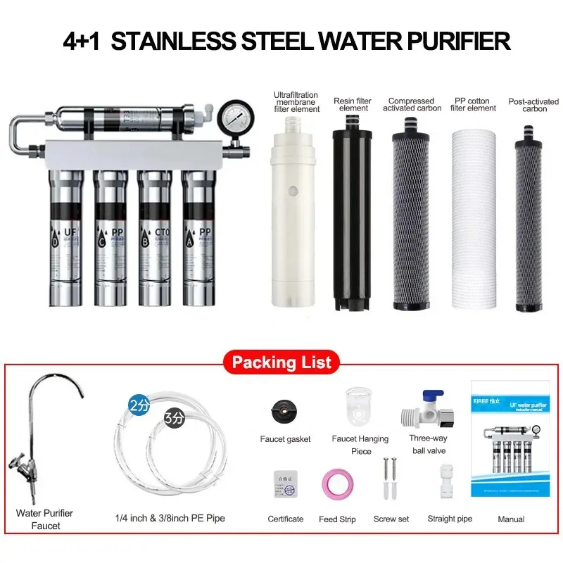 Eiree purificador de água de ultrafiltração de 5 estágios, purificador de água potável direto doméstico, filtro de água contém água mineral