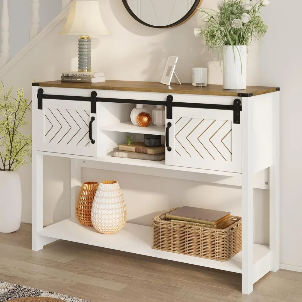 Farmhouse Entryway Table with Storage and Sliding Barn Door, 32