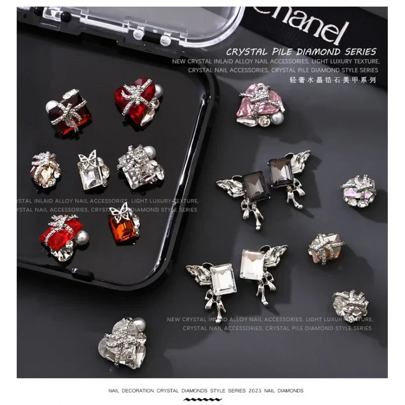 5PCS Christmas Gift Box Nail Art Pile Diamond Jewelry Claw Diamond Alloy Love Flash Nail Red Diamond Jewelry