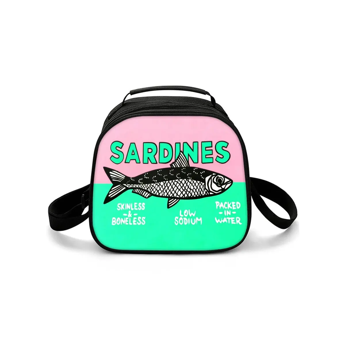 New Sardine Print Design Shoulder Strap Insulated Lunch Bag Eco-Friendly Waterproof Thermal Cooler Reusable Student Bento Food