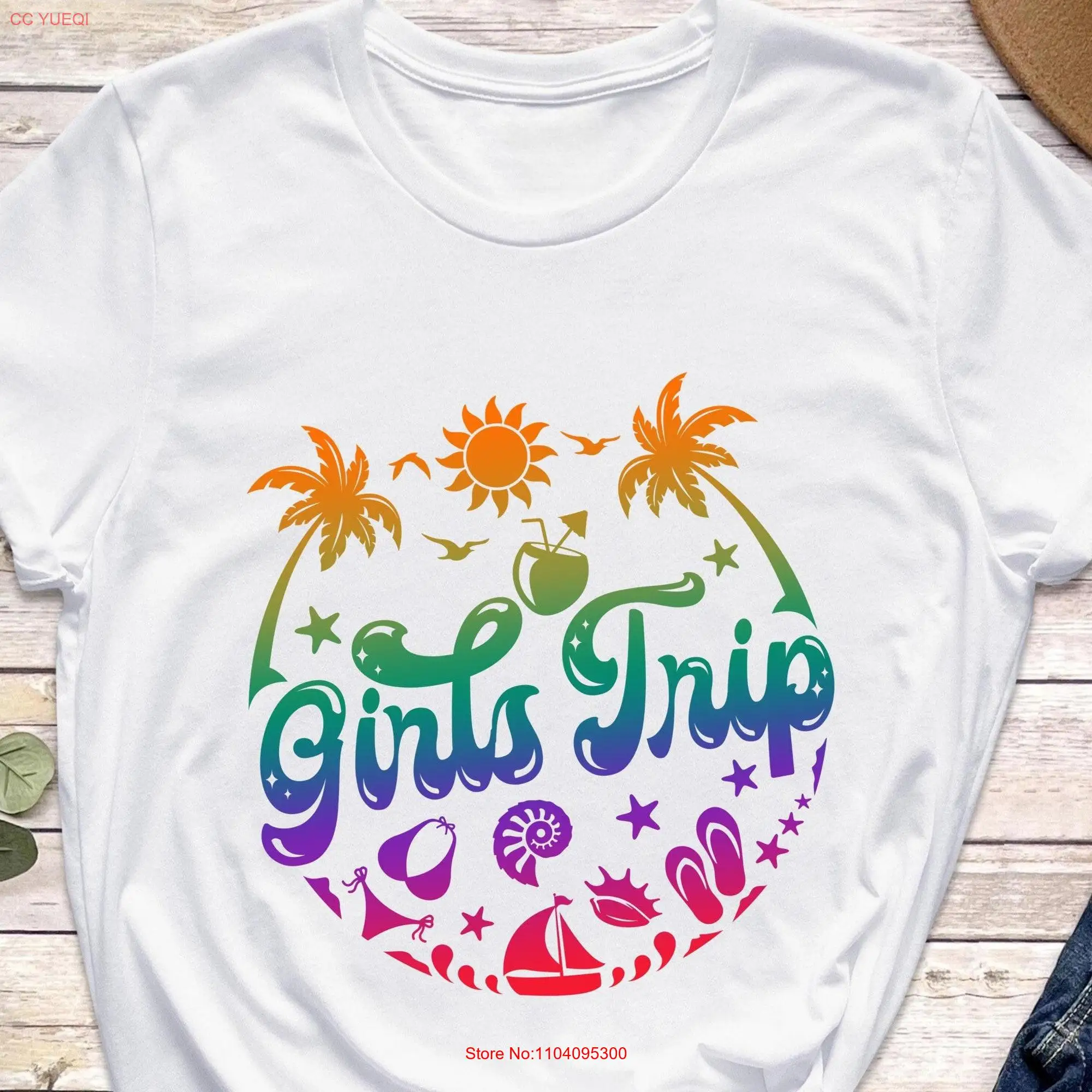 Girls Trip Summer Beach T Shirt Palm Tree Family Vacation Party Hawaiian long or short sleeves