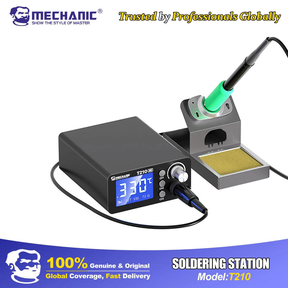 

MECHANIC Fast Heat-up Soldering Station, 5s to 450°C 6s Melt Solder LED Digital Control 180-450°C, Auto Sleep 3 Memory C210 Tips