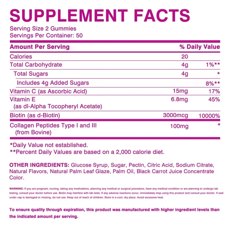 Hair Skin Nails Gummies - Improve Hair Quality, Reduce Split Ends, Moisturize Skin, Reduce Nail Breakage and Delamination