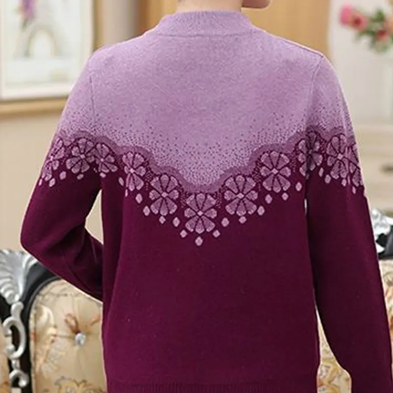 Female Clothing Gradient Floral Sweaters Casual Half High Collar Autumn Winter Long Sleeve Fashion Diamonds Knitted Jumpers New