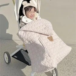 Winter Baby Stroller Blanket Newborn Swaddle Wrap Windproof Baby Carrier Cover Thicken Fleece Hooded Infant Sleeping Quilt