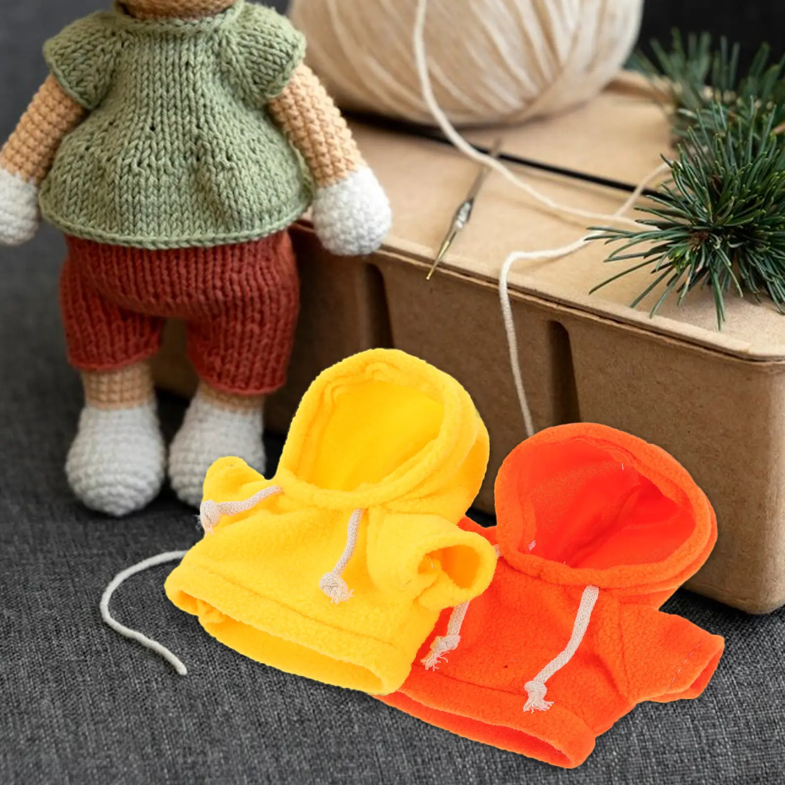 2Pcs Cute Miniature Bear Hoodie Clothes Winter Outfit for 20cm Stuffed Animal Replacement Accessories Replacement Clothing