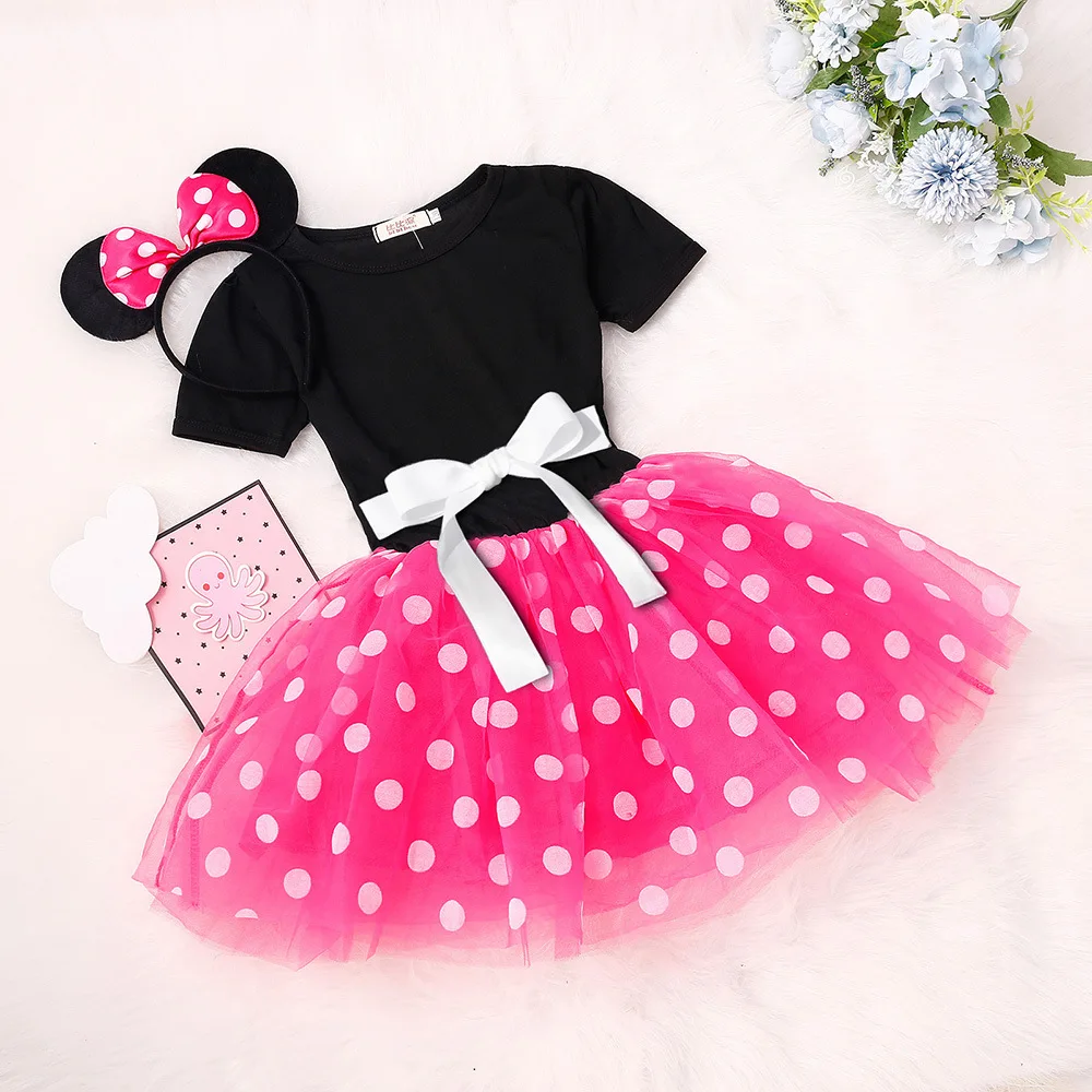 New Children\'s Ballet Dress Dotted Mesh Dress Bowknot Princess Dress School Dance Performance Tutu Dress with Crown