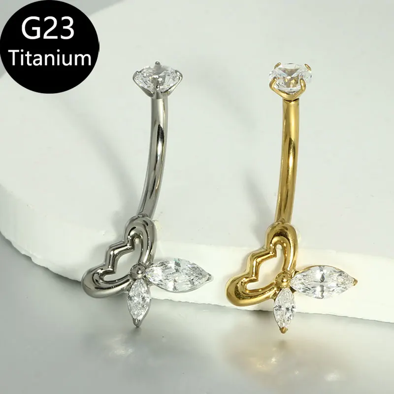 14G G23 Titanium Belly Button Ring with Zircon