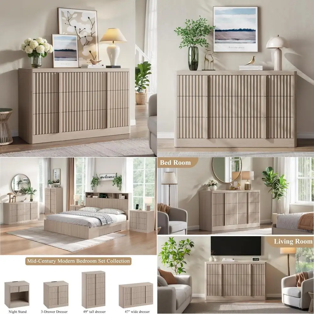 

Wide 47 Modern 6-Drawer Chest for Bedroom, Solid Wood Handle, Curved Profile Design