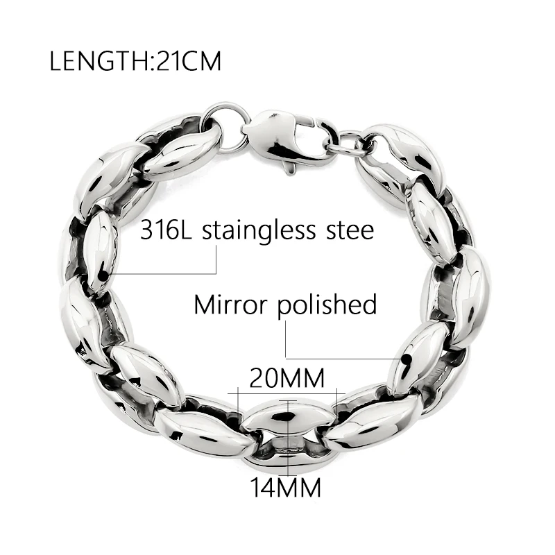 Punk Chunky Thick Pig Nose Beads Link Chains Stainless Steel Bracelets for Women Men Fashion Wrist Jewelry Gift