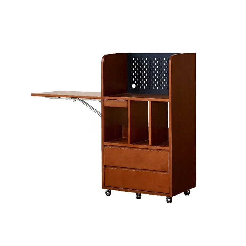 

Solid Wood Folding Bookcase Desk Integrated Movable Multifunctional Living Room Study Side Cabinet