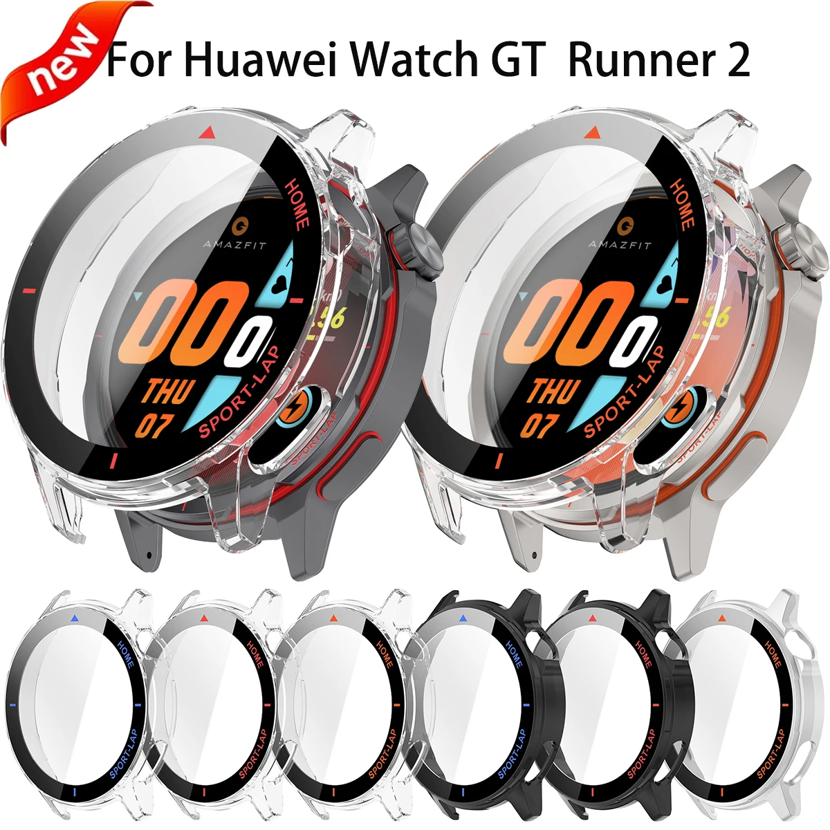 Vollständige Schutzhülle für Huawei Watch GT Runner 2 PC-Stoßfänger + gehärtetes Glas Anti-Fall-Schutzhülle für Huawei Band GT Runner 2