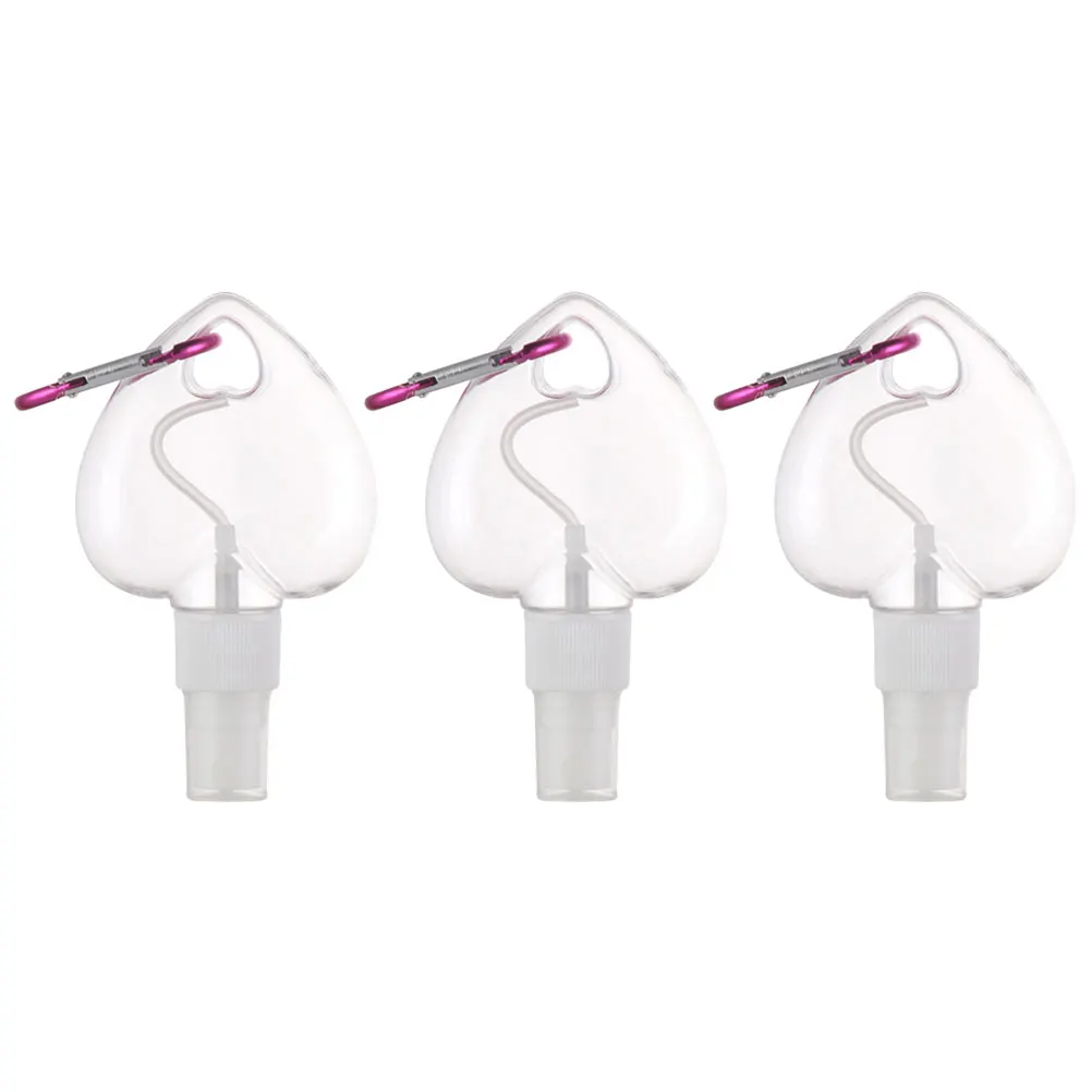 

3pcs 50ml Heart Shaped Spray Bottles Leakproof Travel Sub Bottles Cosmetics Perfume Sample Reusable White Random Hook