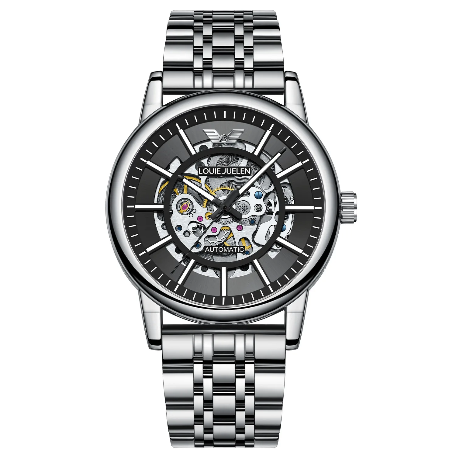 

LOUIEJUELEN Men's Automatic Mechanical Watch Luxury Hollow Skeleton Design Stainless Steel Waterproof LuminousBusinessWristwatch