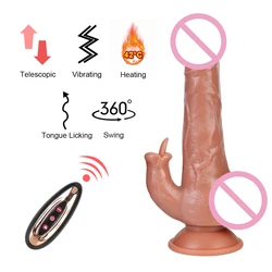 Giocattolo del sesso del pene riscaldante per le donne massaggio del punto G leccare la lingua vibratore telescopico del Dildo dell'oscillazione Dildo realistico telecomando senza fili