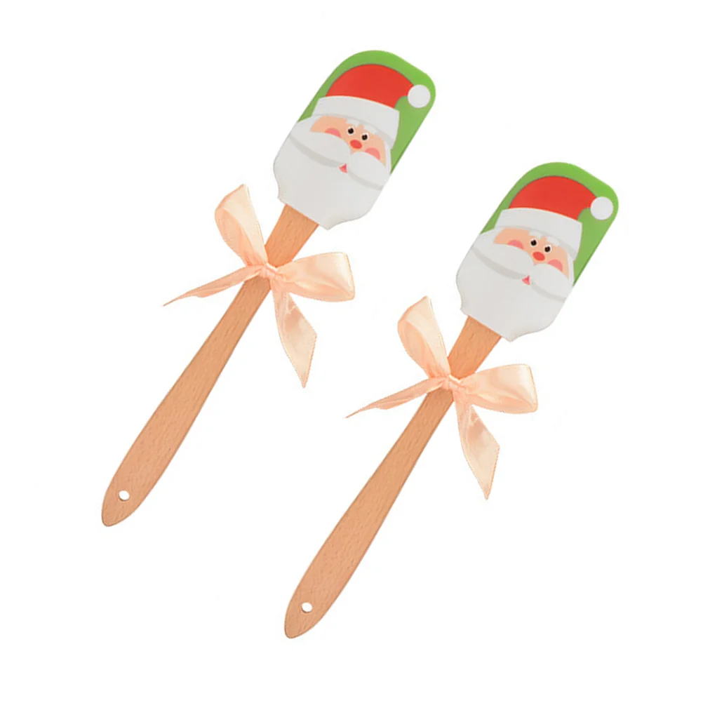 

2 Pcs Christmas Scraper Kitchen Gadget Cookie Butter Cake Supplies Mixing Bamboo Silicone Spatula