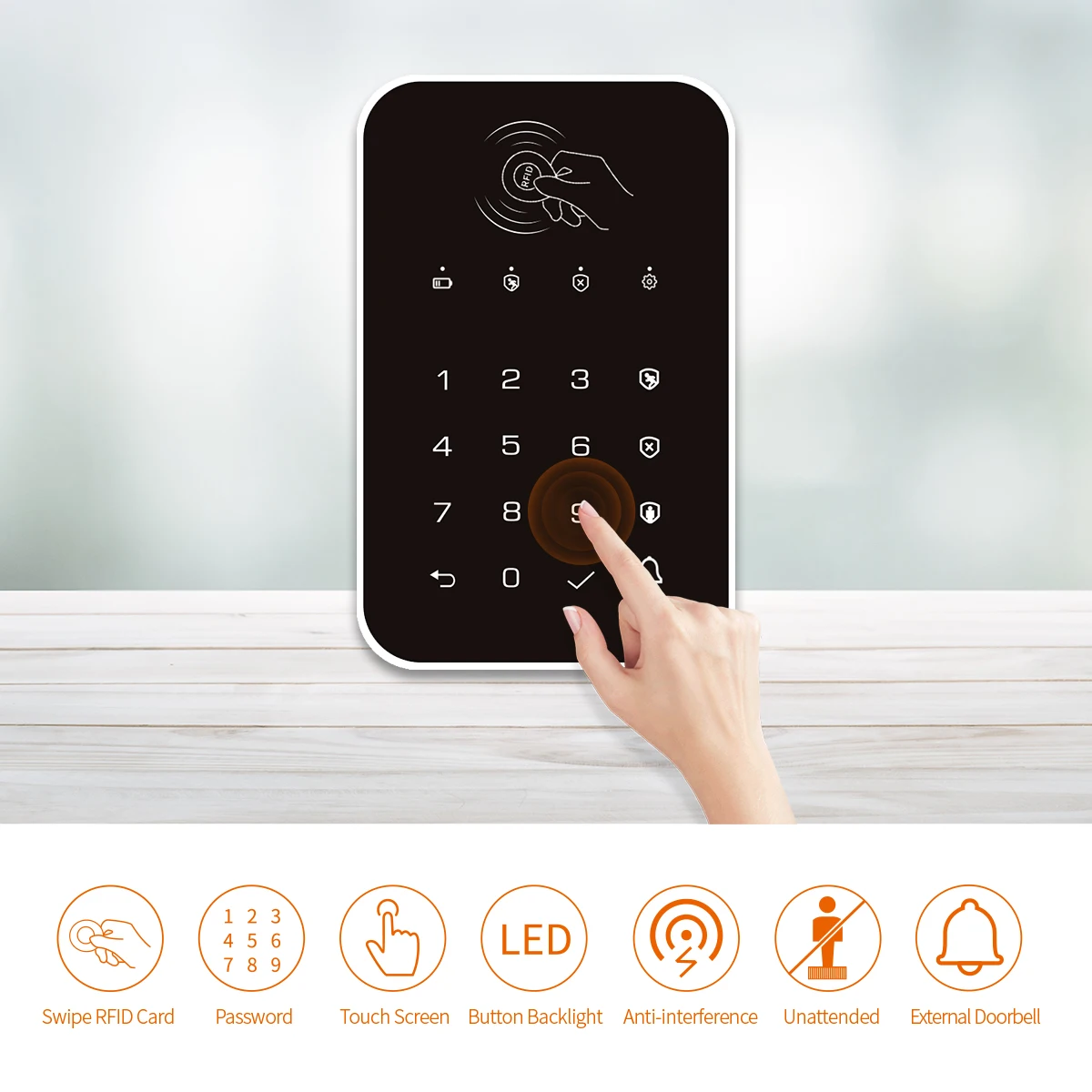 New Design 433MHz Wireless Touch Keyboard Bring 2PCS RFID Card Arm Or Disarm Password Keypad For Home Alarm Security System