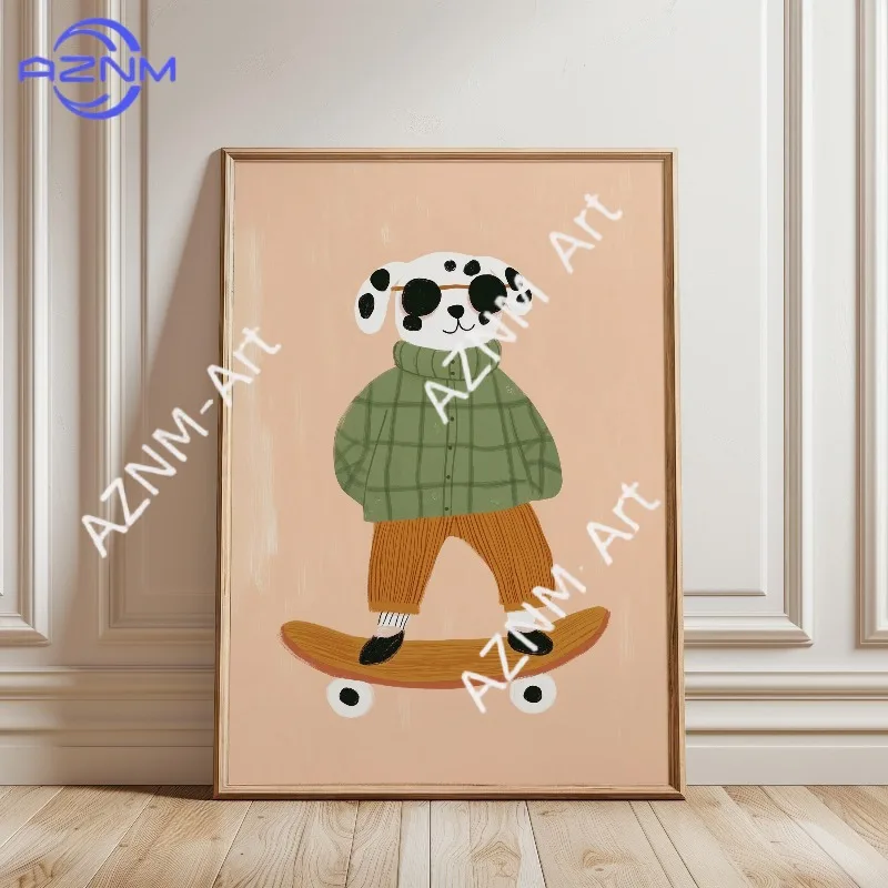 1PC Funny Animal Skateboarding Poster Trendy Goose Duck Dog Skate Canvas Painting Wall Art for Baby Nursery Room Home Decor view 4