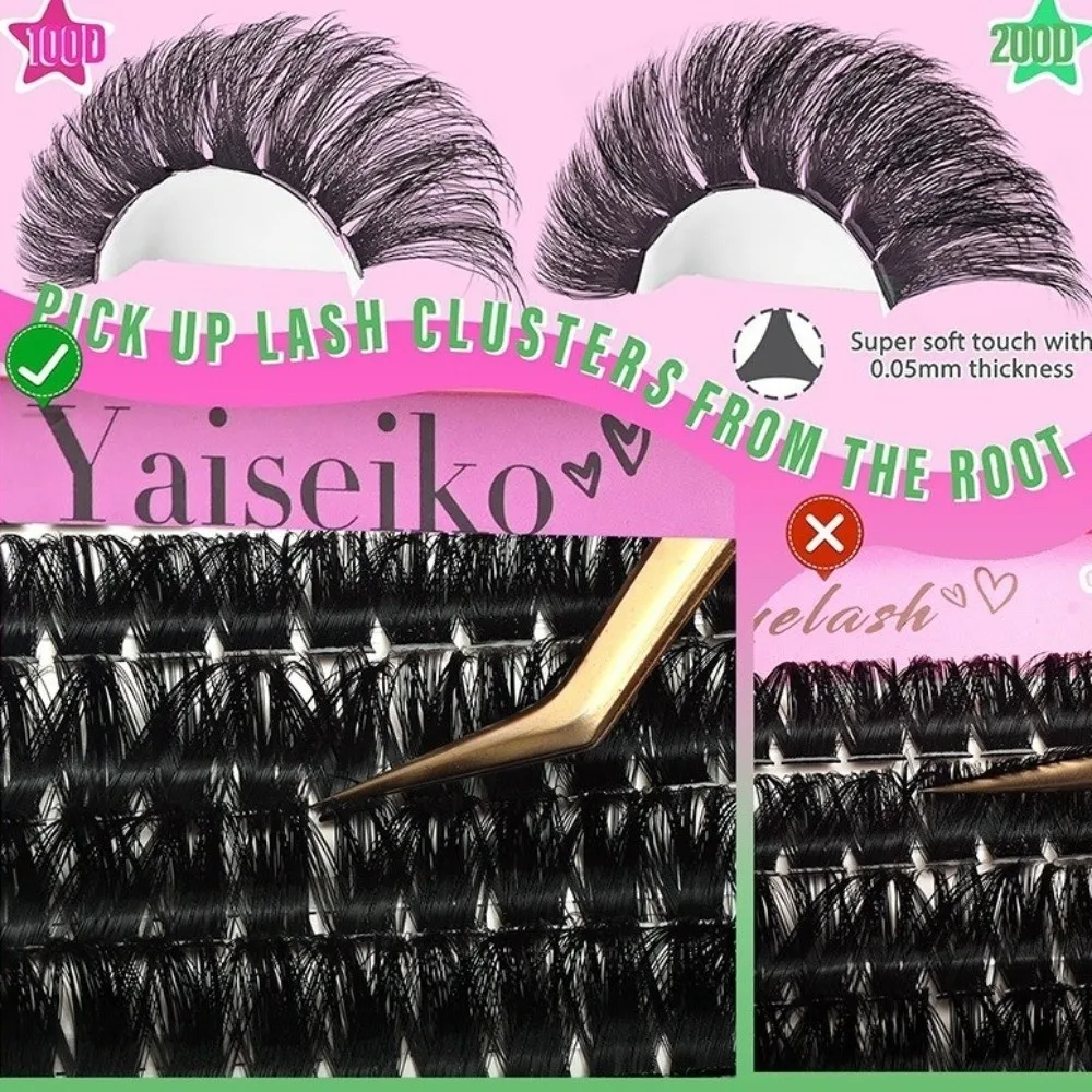 High Simulation False Eyelashes Segmented Design 12-20mm Length Cluster Lashes 100D+200D Density Fluffy Eyelash Extension