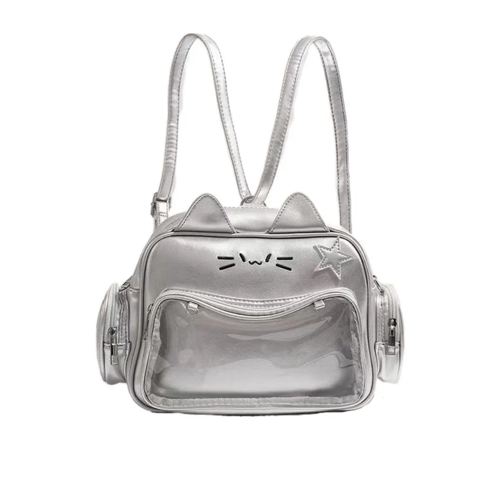 

Sweet Adge Display Cute Cat Itabag Preppy Style Anime Badge Show Transparent Pocket Bag PU Leather Storage Y2K Shoulder Bag Gift