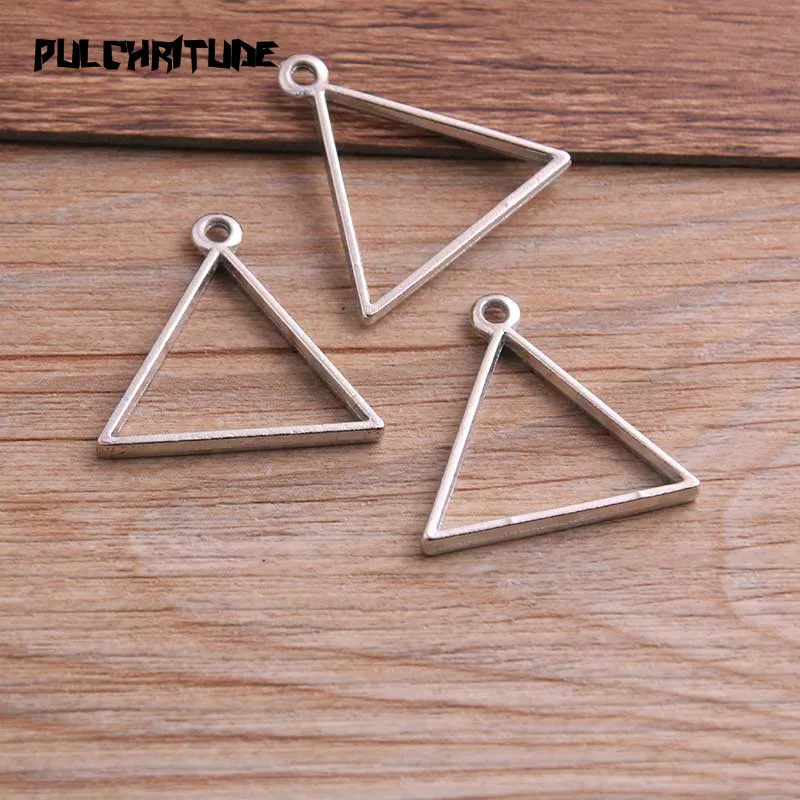 10Pcs 28*29mm 7 Color Alloy Jewelry Accessories Triangle Charm Hollow Glue Blank Pendant Tray Bezel